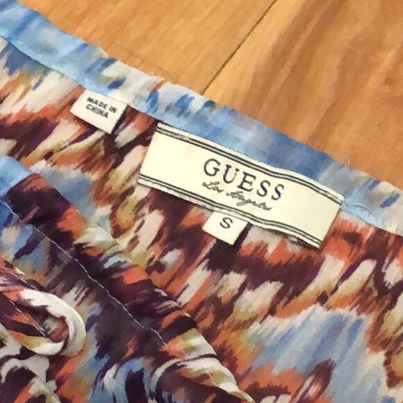 Guess Los Angeles Sheer Intricate Pattern Multicolor Blouse Size Small - Picture 11 of 12